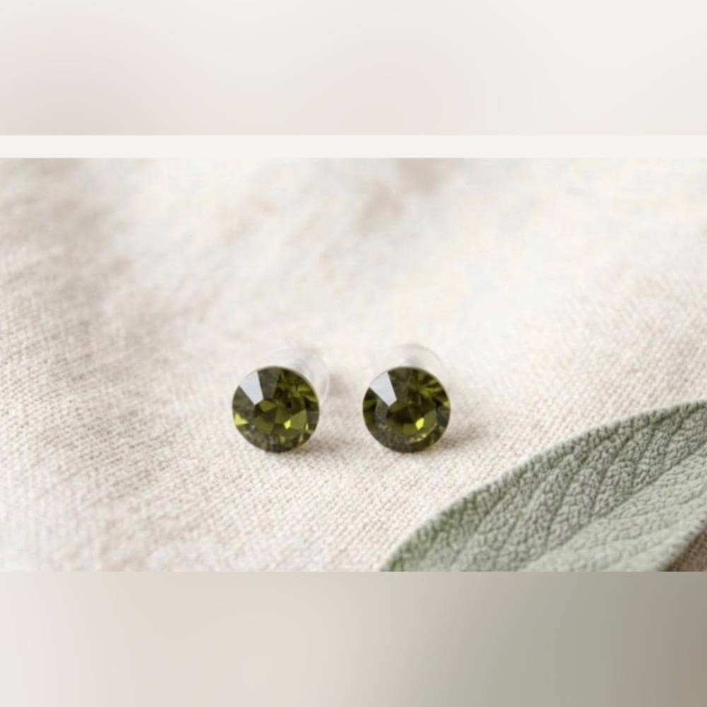 Olive Green Crystal Stud Earrings - Classic Women Jewelry